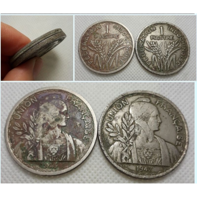 Cặp xu 1 piastre Indochine 1946 - 1947 ( không rãnh)