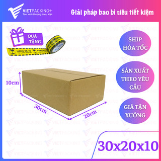 30x20x10 Combo 20 hộp giấy đóng hàng, hộp ship COD, hộp carton đóng hàng, Vietpacking.plus, V0308-20 