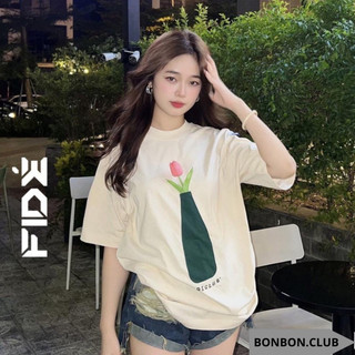 áo phông in lọ hoa tulip unisex nam nữ tay lỡ