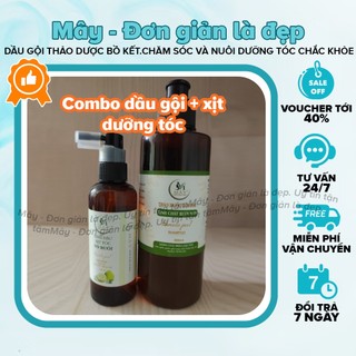 Combo dầu gội thảo dược bồ kết + xịt dưỡng tóc bưởi, Dầu gội thiên nhiên chống rụng kích thích mọc tóc nhanh dài