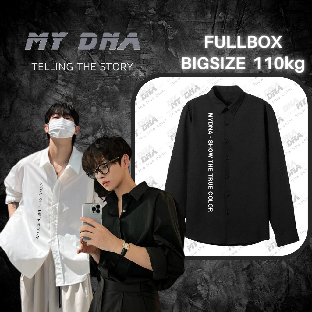 Áo sơ mi dài tay local brand có bigsize cặp đôi nam nữ form rộng unisex cổ trắng đen không nhăn cao cấp fullbox MY DNA