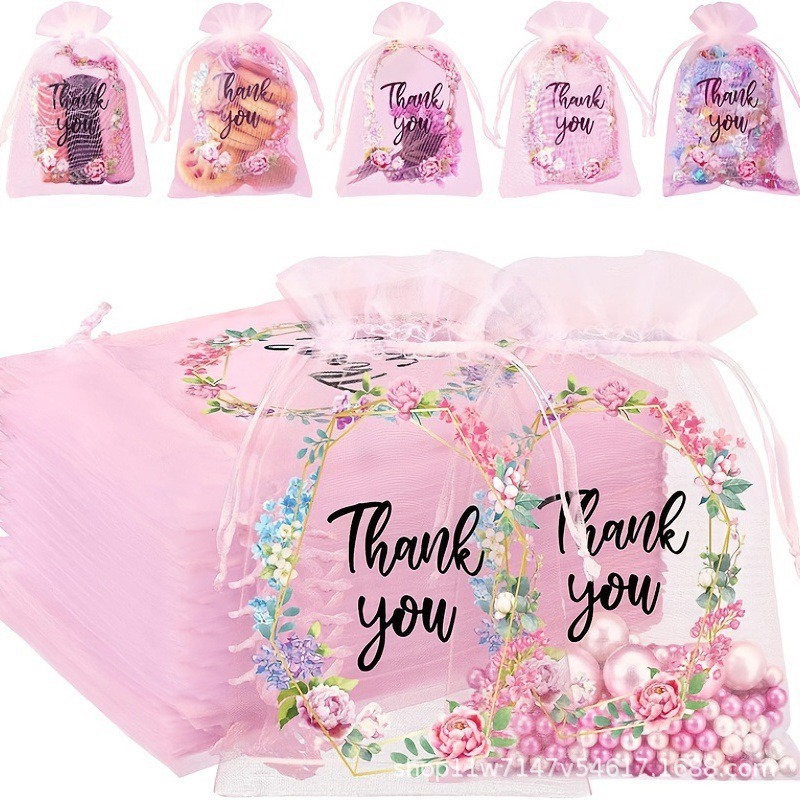 Combo 10 Túi vải voan dây rút in chữ thank you