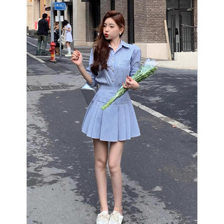 Set váy xanh kẻ tiểu thư