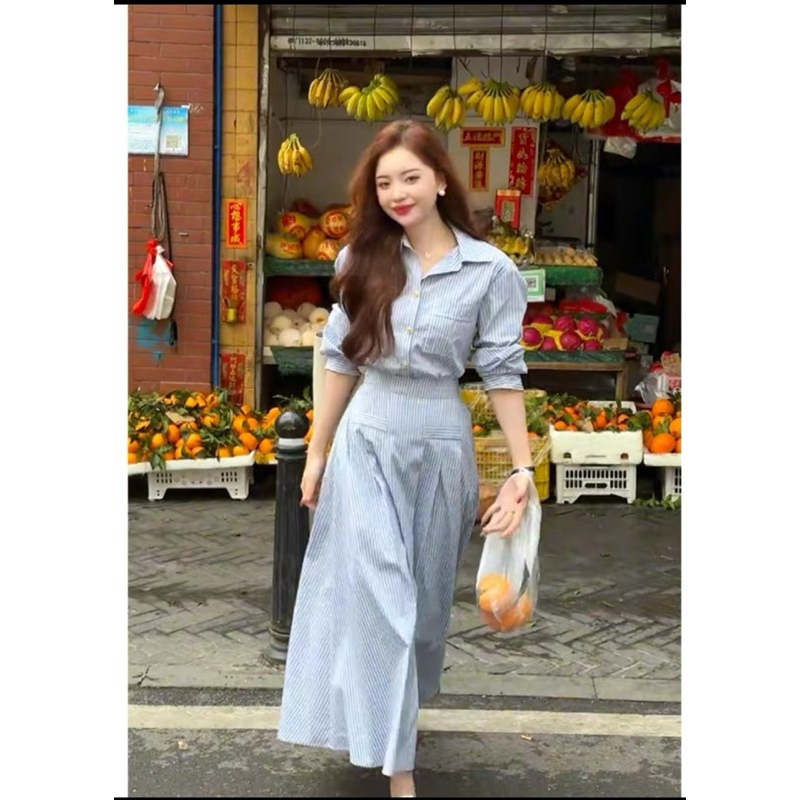 Set váy xanh kẻ tiểu thư