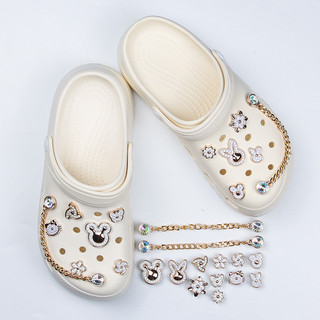 Bộ gấu thỏ xích jibbitz, sticker, charm 3d chủ đề gấu thỏ xích nhựa cứng 3d mạ kim gắn dép crocs - đã sẵn nút chốt