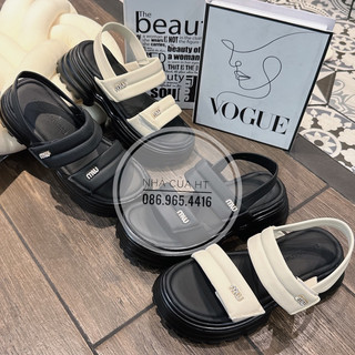 Giày sandal 2 quai da miu miu đế pu cao 5 phân