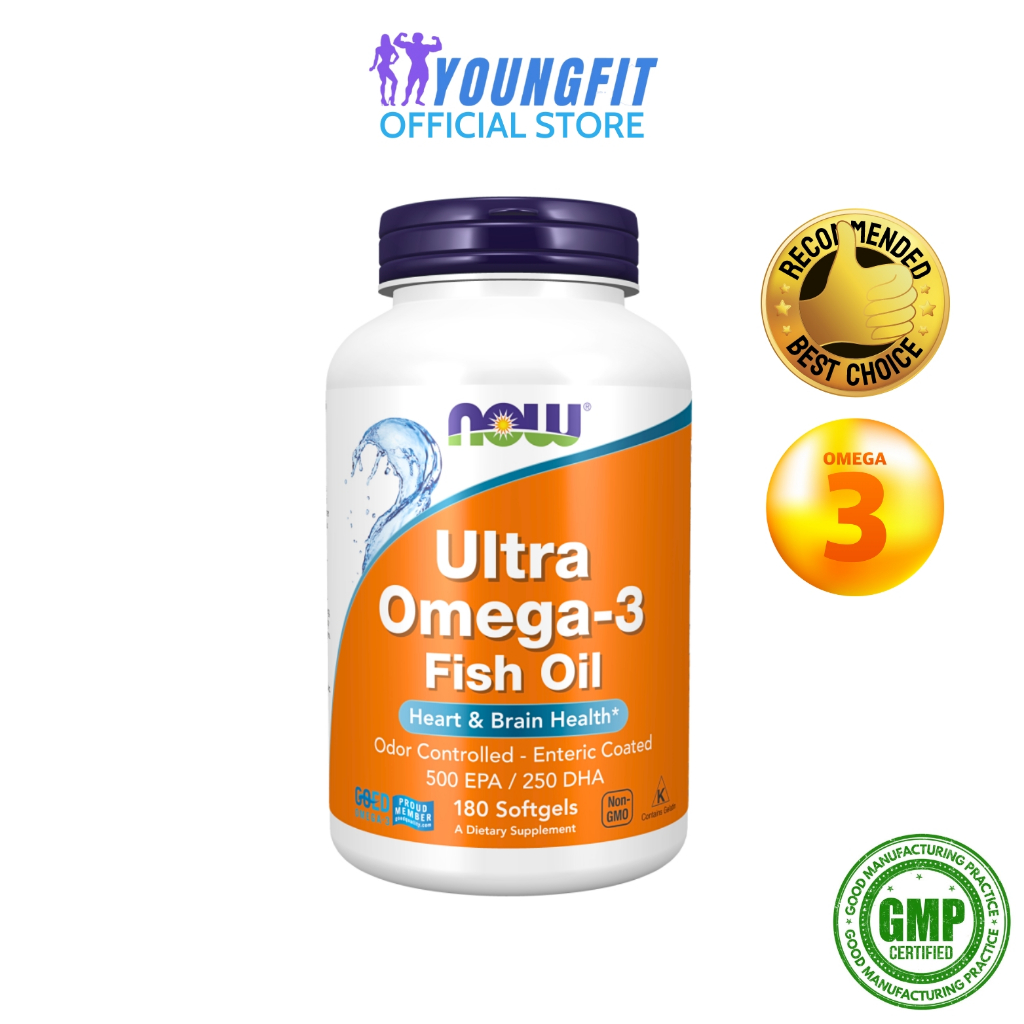 Viên Uống Dầu Cá Ultra Omega 3 Now Cô Đặc Bovine Gelatin Giảm Viêm Hỗ Trợ Tim Mạch (180 viên) - YoungFit