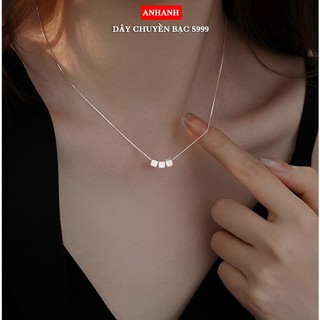  Dây chuyền nữ hình khối lập phương đơn giản bạc ta 999 nguyên chất sáng bóng - D9-01