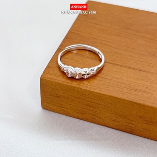  Nhẫn nữ Bạc S990 ANHANH hình trái tim đơn giản Tinh xảo Thời Trang Sang Trọng - N0-01