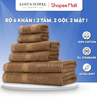 Bộ 6 Khăn Tắm, Gội, Lau Mặt LOTUS TOWEL 100% Cotton Cao Cấp Mềm Mịn Thấm Hút Không Ra Màu