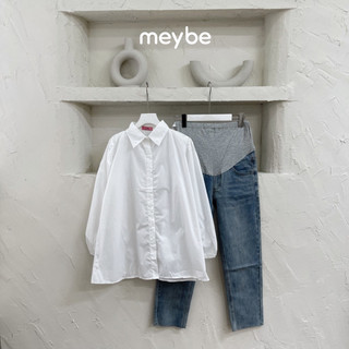 Áo sơ mi bầu công sở dài tay bồng chất thô mềm thoáng mát Meybe