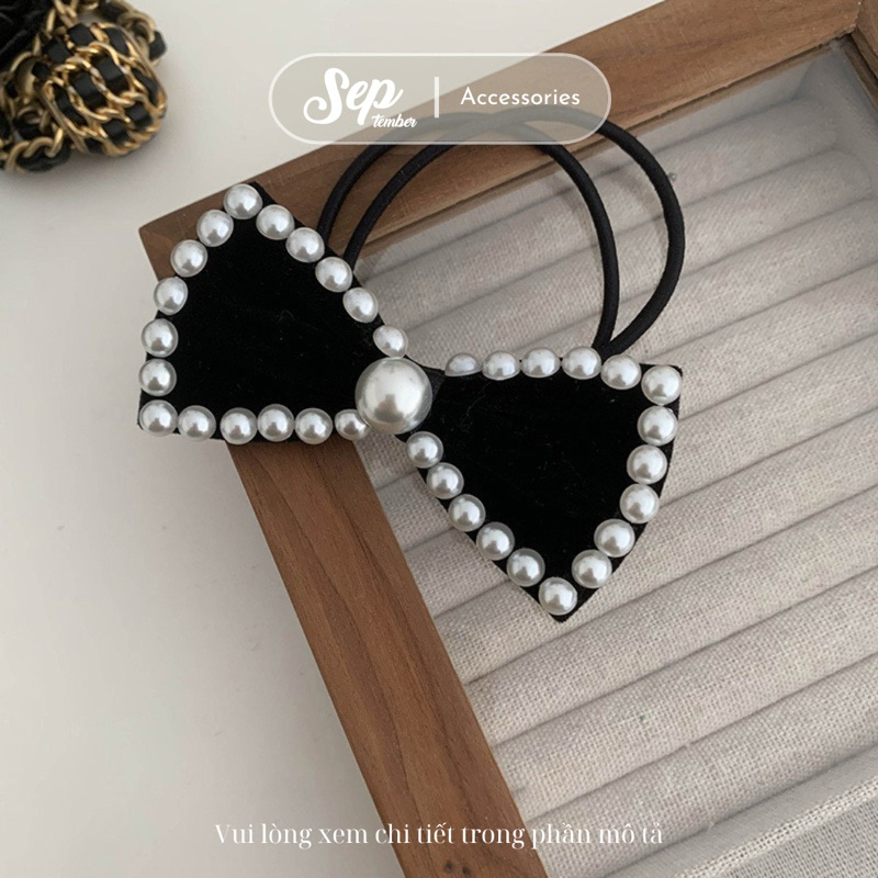 Dây Buộc Tóc, Dây Cột Tóc Hình Nơ Đính Hạt Ngọc - SEPTEMBER Accessories