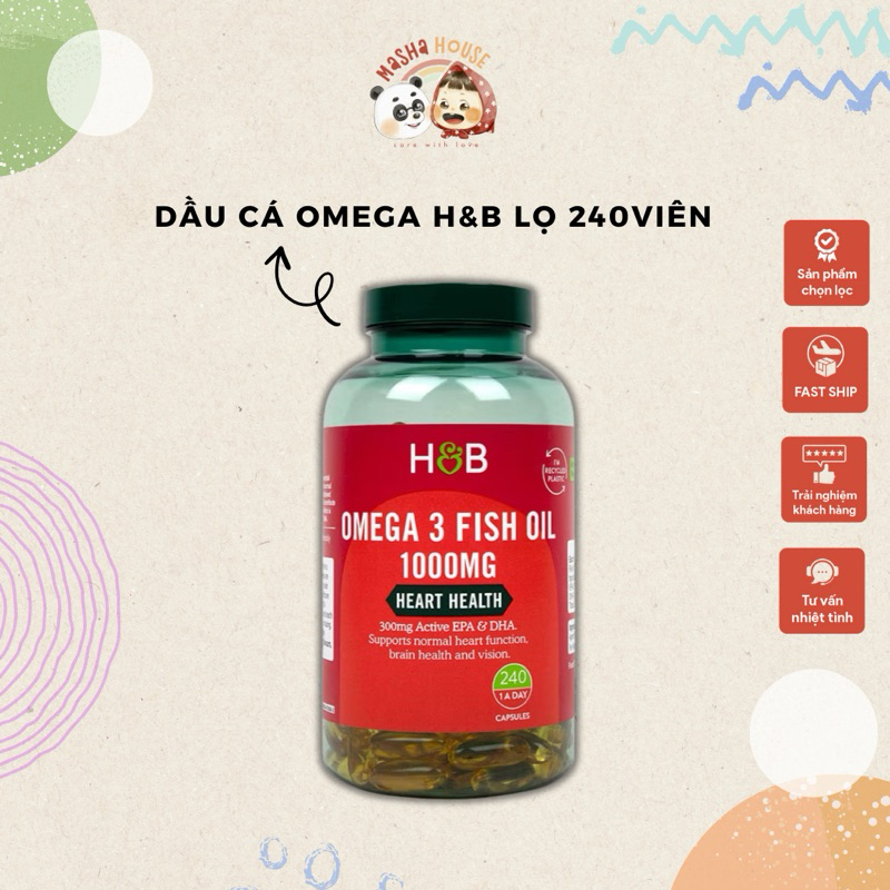 Dầu cá bổ sung Omega 3 Holland &amp; Barrett Omega 3 Fish Oil 1000mg Lọ 240viên