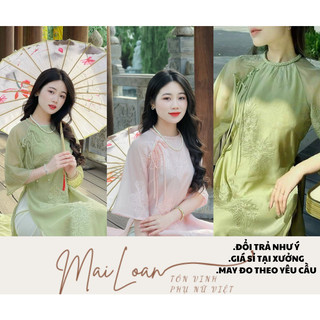 Áo dài cách tân tơ thêu hoa quỳnh 4 tà
