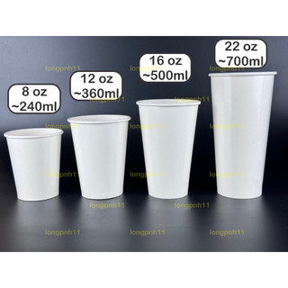 Set 50 Ly giấy Trắng tơn kèm nắp đủ size, ly giấy chống nóng, dùng một lần thân thiện với môi trường, cốc giấy tiện lợi.