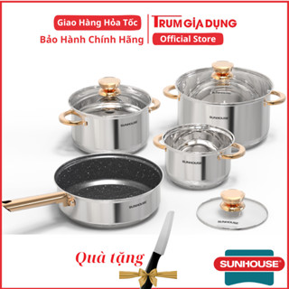 Bộ nồi chảo 5 đáy inox cao cấp Sunhouse SHG789. Bộ 3 nồi inox SH781 dùng cho mọi loại bếp