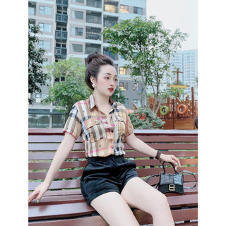 Áo sơ mi cộc nắp túi 2 bên xinh xắn
