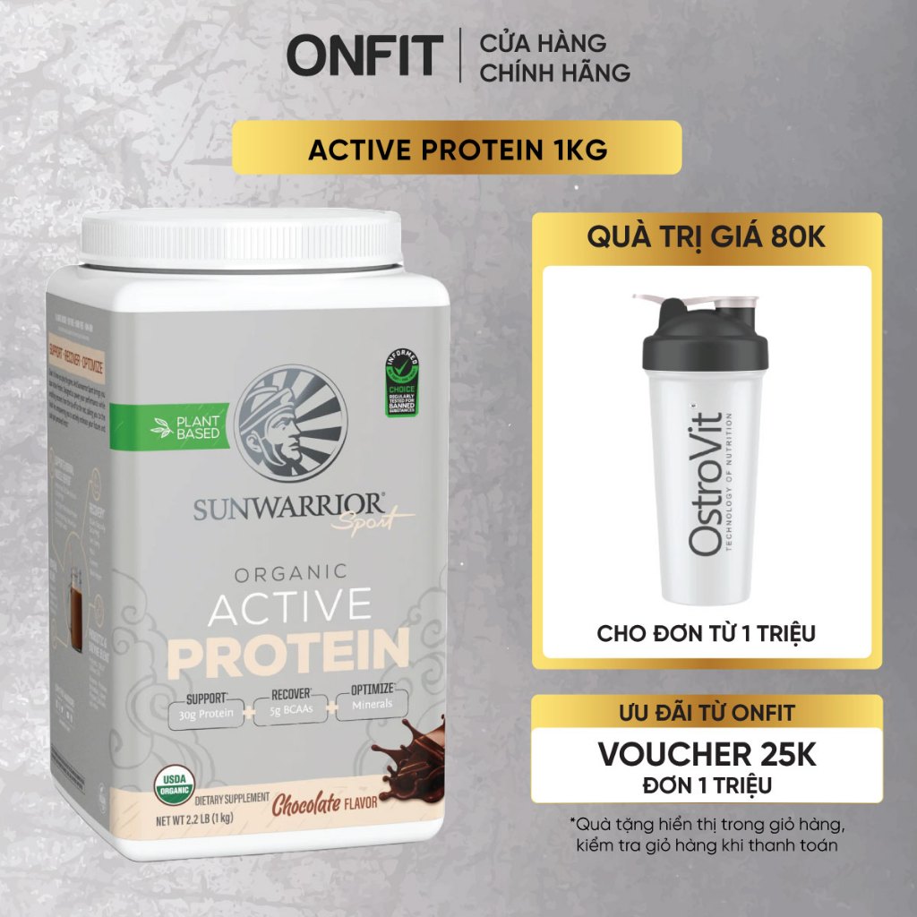 Sunwarrior Active Protein 1kg (20 Lần Dùng) | Bột Protein Thực Vật Hữu Cơ, Sữa Bột Protein Thuần Chay
