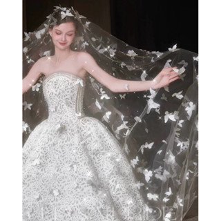 (Ảnh thật ở cuối) Voan Lúp trùm đầu Cô Dâu đính ngọc trai và cánh bướm siêu đẹp