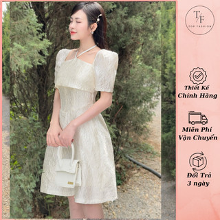 Đầm dự tiệc chất Gấm thiết kế phong cách tiểu thư cao cấp, Giấu Bụng 2 lớp mềm mại - Váy dự tiệc tôn dáng tôn da