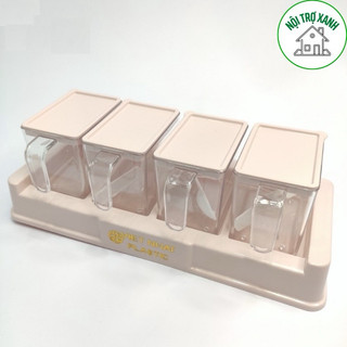 Set 4 hũ đựng gia vị cao cấp nhựa trắng trong, hũ đựng gia vị nhựa cao cấp 2939