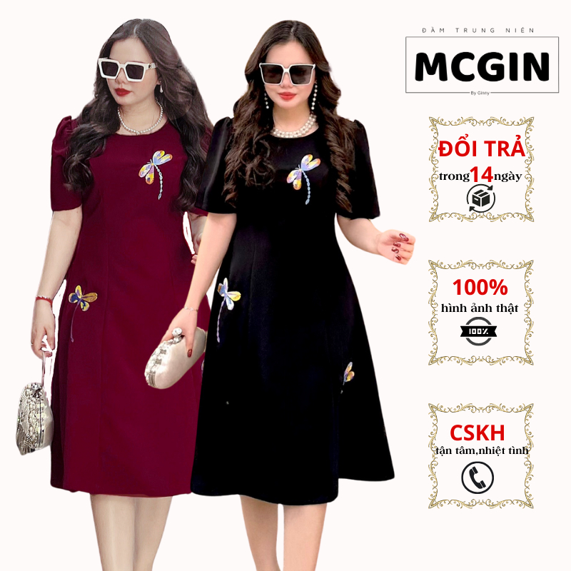 Đầm Váy Trung Niên Tặng Mẹ CG026 |Đầm cho mẹ đi tiệc | Có size từ 42KG-94KG | Đầm thêu chuồn chuồn
