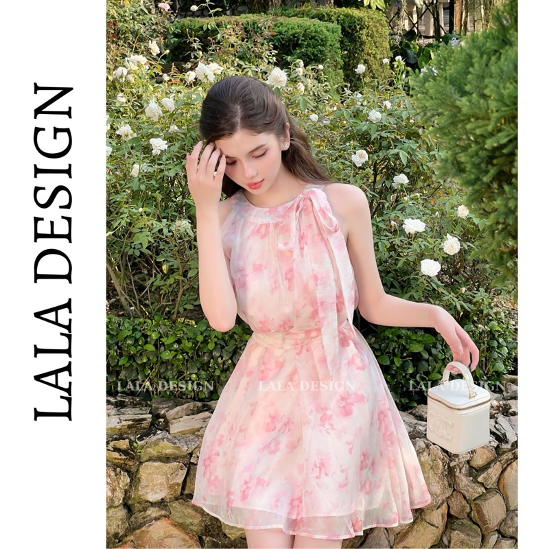 ROSIE DRESS- Váy hoa hồng cổ yếm voan tơ dịu dàng - VAA24 LALA DESIGN,