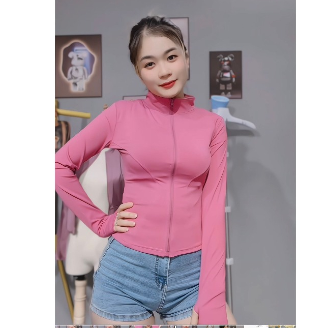 Áo khoác nữ tập gym, yoga chống nắng, chống UV chất dệt kim lạnh thoáng khí co dãn 4 chiều | BigBuy360 - bigbuy360.vn