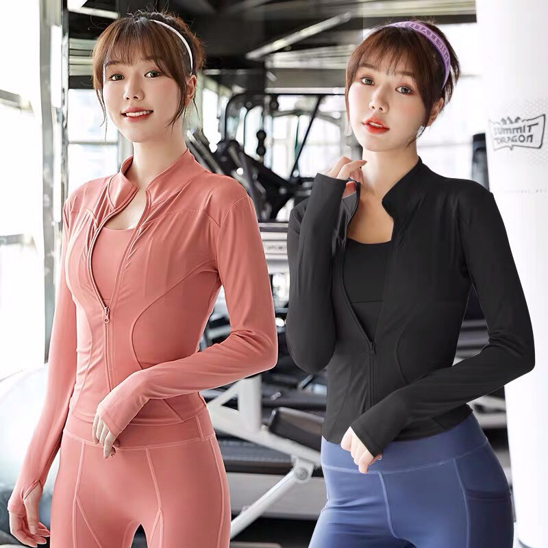 Áo khoác nữ tập gym, yoga chống nắng, chống UV chất dệt kim lạnh thoáng khí co dãn 4 chiều