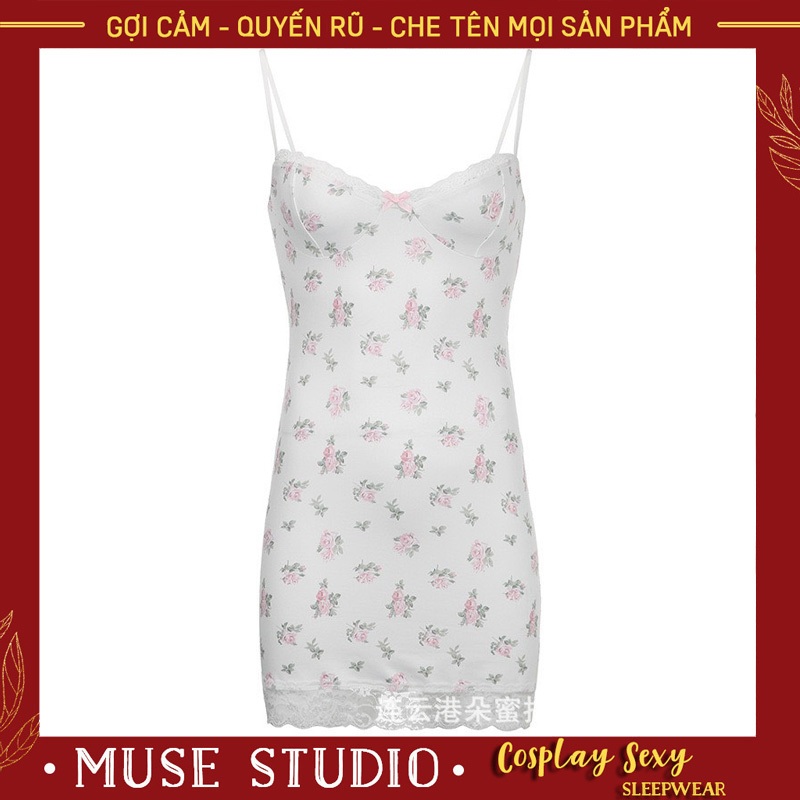 Váy ngủ sexy, đầm ngủ vải thun lạnh hoạ tiết hoa nhí ôm body tôn dáng gợi cảm | BigBuy360 - bigbuy360.vn