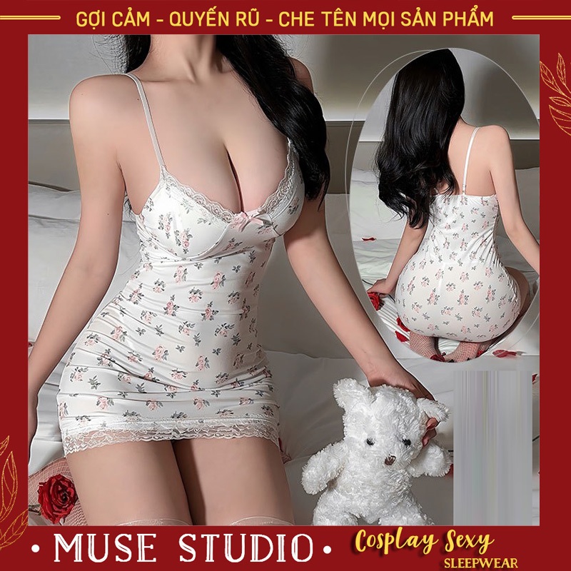 Váy ngủ sexy, đầm ngủ vải thun lạnh hoạ tiết hoa nhí ôm body tôn dáng gợi cảm | BigBuy360 - bigbuy360.vn