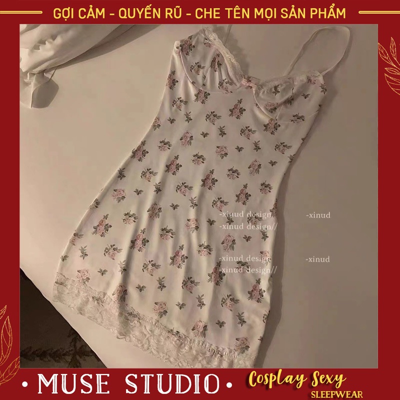 Váy ngủ sexy, đầm ngủ vải thun lạnh hoạ tiết hoa nhí ôm body tôn dáng gợi cảm | BigBuy360 - bigbuy360.vn