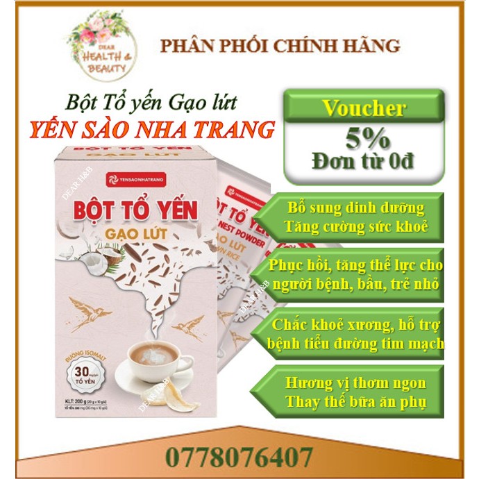 Bột tổ yến gạo lứt Yến Sào Nha Trang tăng cường sức khoẻ, bổ sung dinh dưỡng, phục hồi thể lực, đẹp da, chống lão hoá