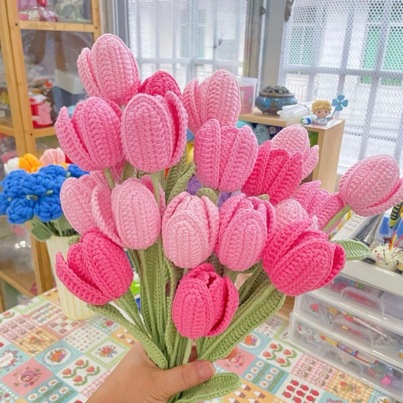 Sỉ 10 hoa len handmade nhiều màu