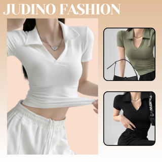 Áo Croptop Nữ Tay Ngắn Cổ V JU07 Bó Sát Tôn Dáng Áo Thun Nữ Polo Sành Điệu Mẫu Mới 2023 Mùa Hè