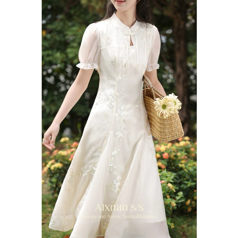 (Order Taobao) Hàng Thiết Kế Váy Trắng Hè váy sườn xám cách tân