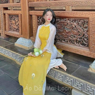 Áo Dài 4 Tà Tơ Thêu Hoa