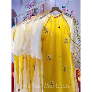 Áo Dài 4 Tà Tơ Thêu Hoa