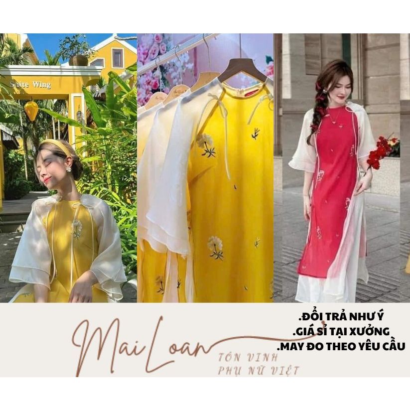 Áo Dài 4 Tà Tơ Thêu Hoa
