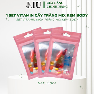 SÉT VITAMIN KÍCH TRẮNG - COMBO CẤY TRẮNG TRỘN KEM BODY TRẮNG NHANH + TẶNG KÈM MUỖNG TRỘN KEM - VIÊN CẤY TRẮNG