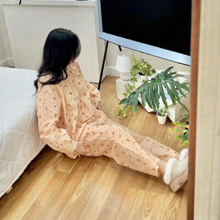 𝐚𝐬𝐡𝐞𝐱𝐢𝐧𝐜𝐡𝐚𝐨: pyjama, bộ mặc nhà phối ren dáng rộng hoạ tiết gấu nơ nâu