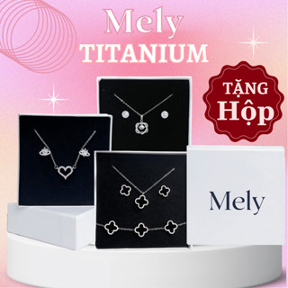 [TẶNG KÈM HỘP ] MELY Dây chuyền cỏ bốn lá thép Titan mạ vàng thiết kế cỏ 4 lá mặt đen cao cấp sang trọng