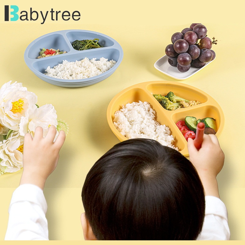 Khay ăn dặm BABYTREE cho bé vật liệu silicone 3 ngăn có đế hít chống đổ