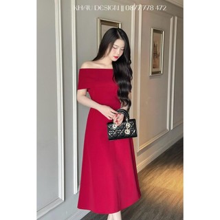 Đầm midi trễ vai dáng xòe chất tuyết mưa phù hợp đi làm đi chơi V218