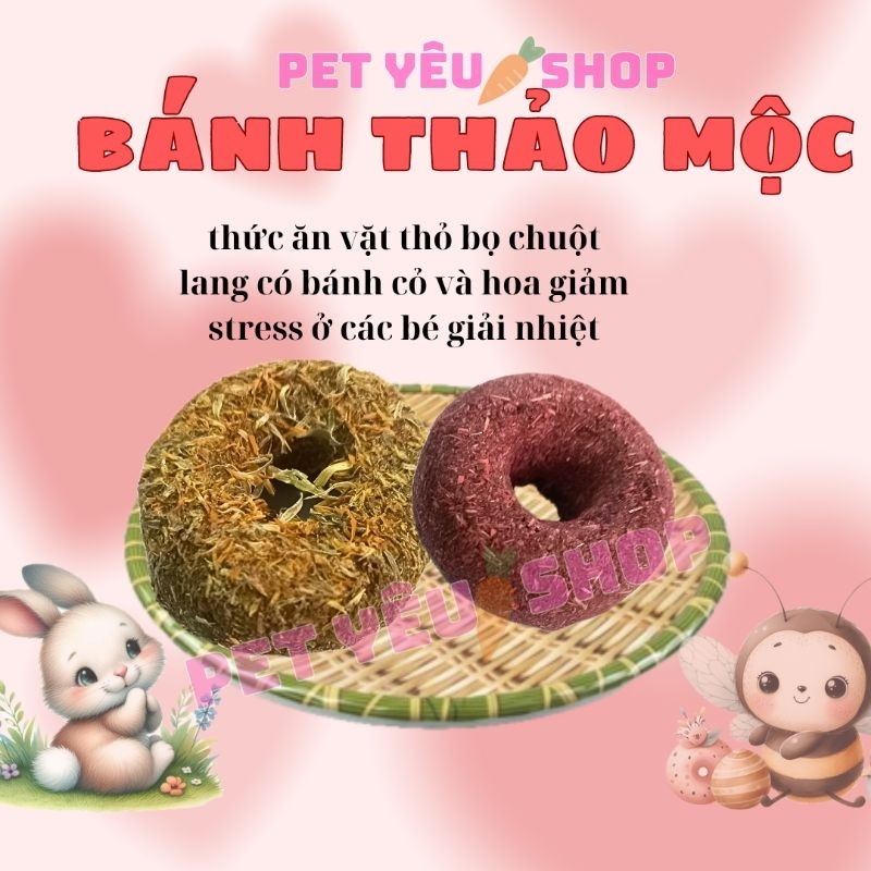 Bánh cỏ thảo mộc (1 bánh ) 🐻FREESHIP🐻 thức ăn vặt thỏ bọ chuột lang chinchilla