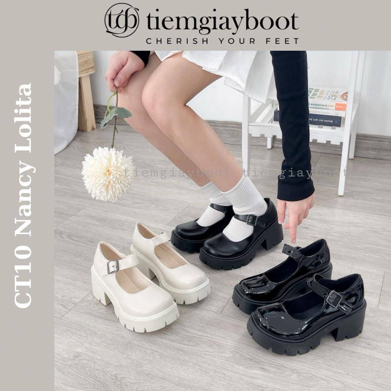 Giày Cổ Thấp Lolita Đế Cao Mã Ct10 Quai Dán Full Box, Giày Nữ Lolita Siêu Dễ Thương - Tiệm Giày Boot