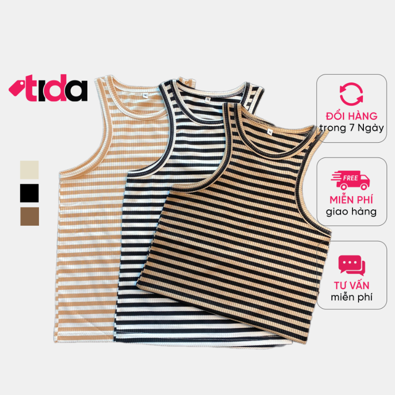 Áo ba lỗ nữ kẻ croptop TIDA OFFICIAL Mềm Mịn Thoáng Mát Ôm Gọn Body HT06 | BigBuy360 - bigbuy360.vn