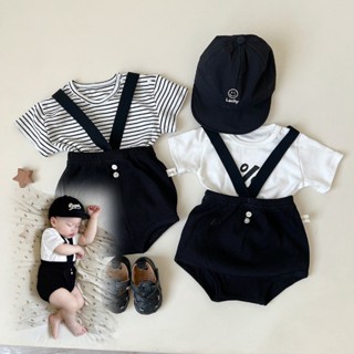 Sét yếm (quần + áo) phong cách Hàn Quốc cho bé trai bé gái Áo liền quần bodysuit cho trẻ sơ sinh SLH180