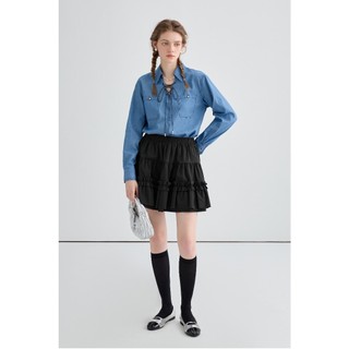 (Sẵn) Áo sơ mi denim buộc dây kiểu retro