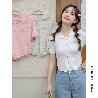 Áo Thun Cổ Bẻ Đính Hoa Viền Bèo Cho Nữ - AL99